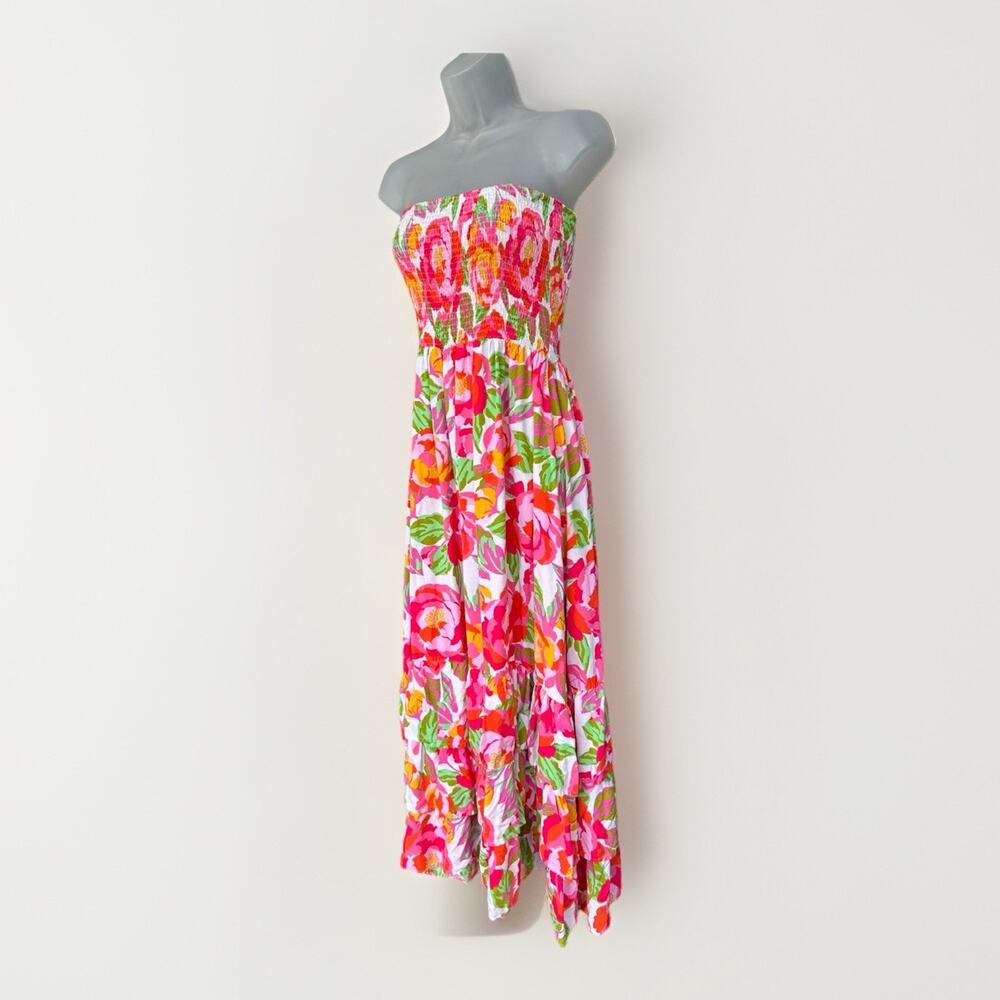 Abel The Label Anthropologie Floral Strapless Smocked Tiered Maxi Dress Size Med - Picture 3 of 12